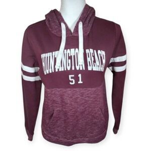 LIQUID ENERGY APPAREL MAROON & WHITE HUNTINGTON BEACH HOODIE SZ.S EUC.